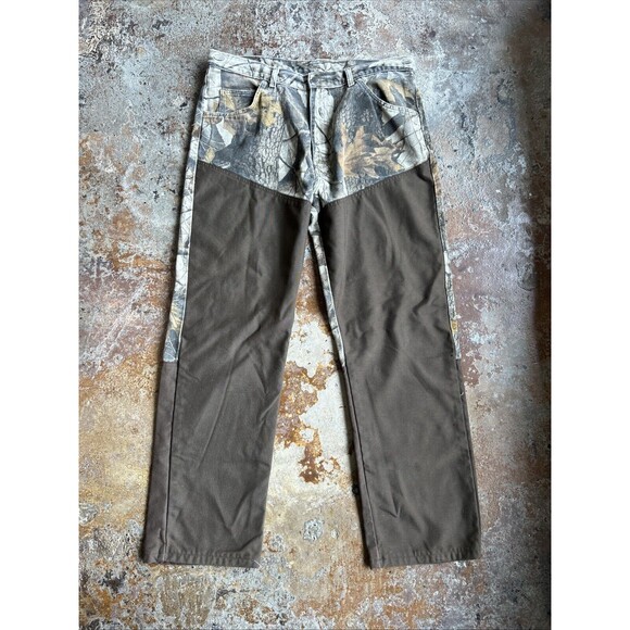 Vtg Wrangler Pro Grear Brush Guard Realtree Canvas Camo Hunting Jeans Men 38x32 - Picture 1 of 8